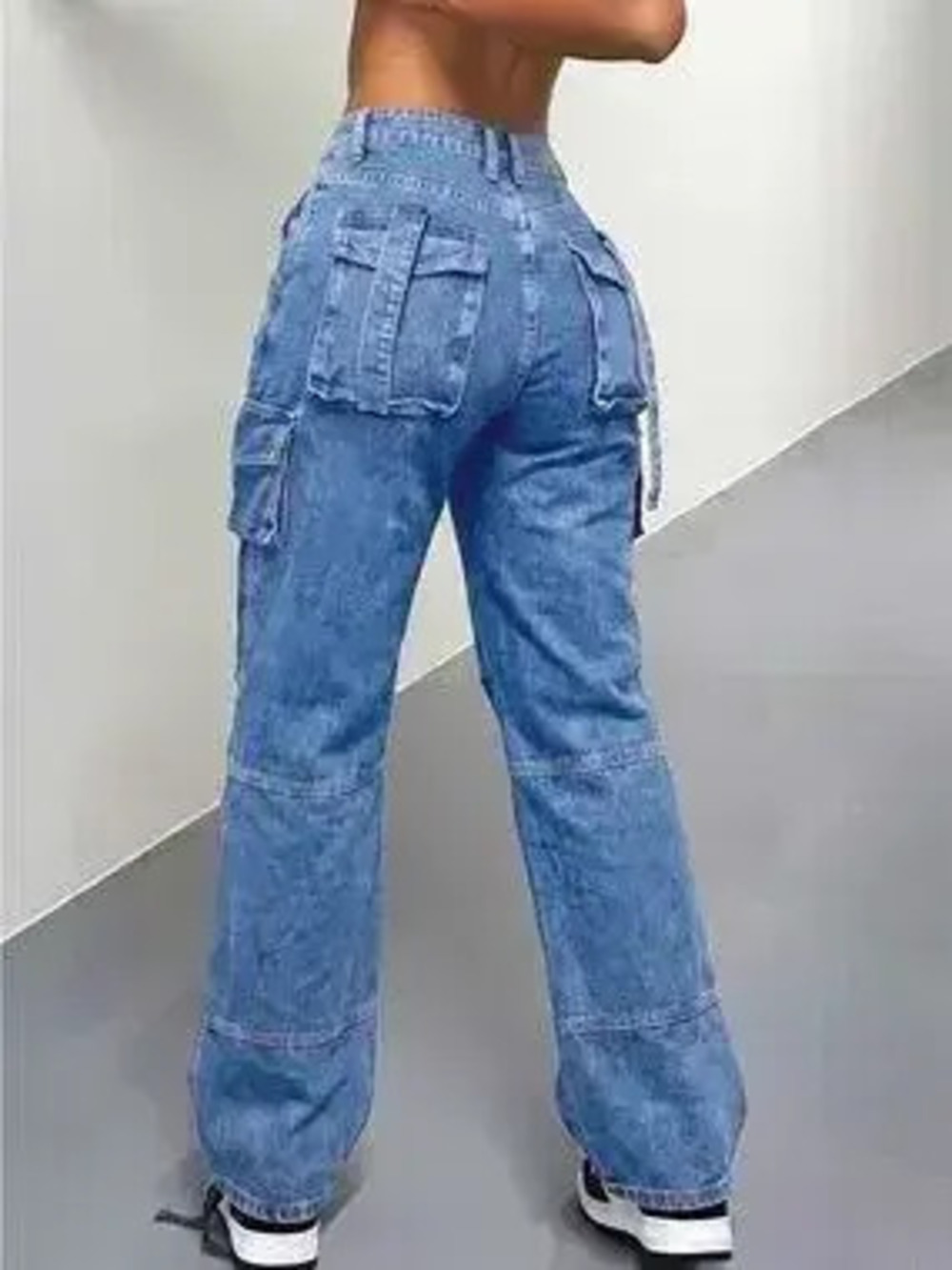 High-Waisted Distressed Cargo Jeans - Picture 3 of 4